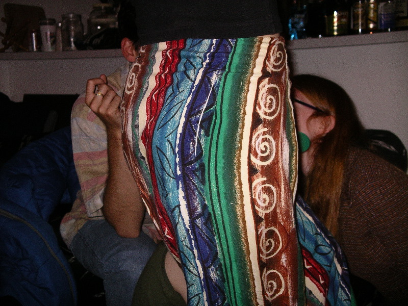 a colourful skirt wanders into the picture